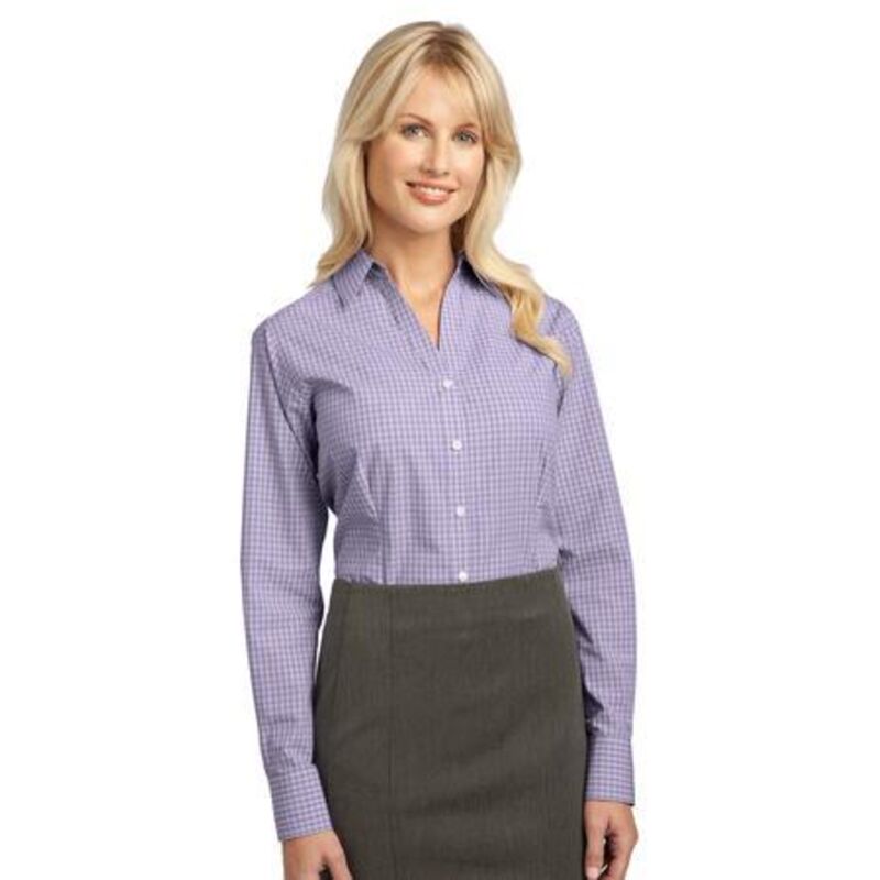 Ladies Plaid Pattern Easy Care Shirt Thumbnail